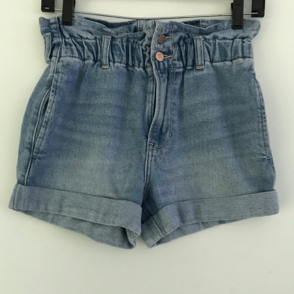 Hollister Light Blue Paperbag Waist Denim Shorts